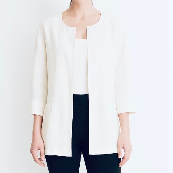 Louben Jackets & Blazers - Louben Size XS Linen Blend Open Front Blazer Coat Jacket Ivory White Career
